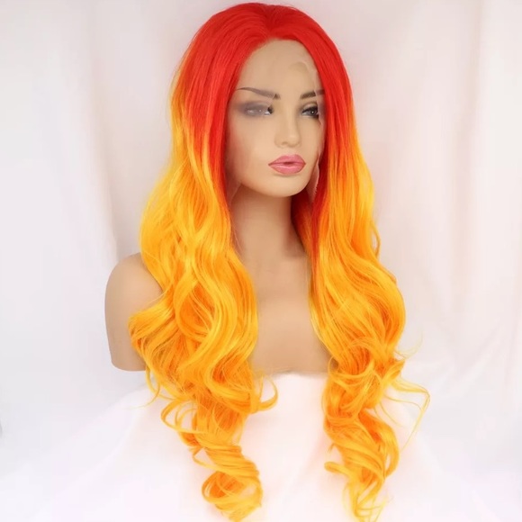 - 22” ORANGE FIRE STORM BODY WAVY LACE FRONT WIG NEW